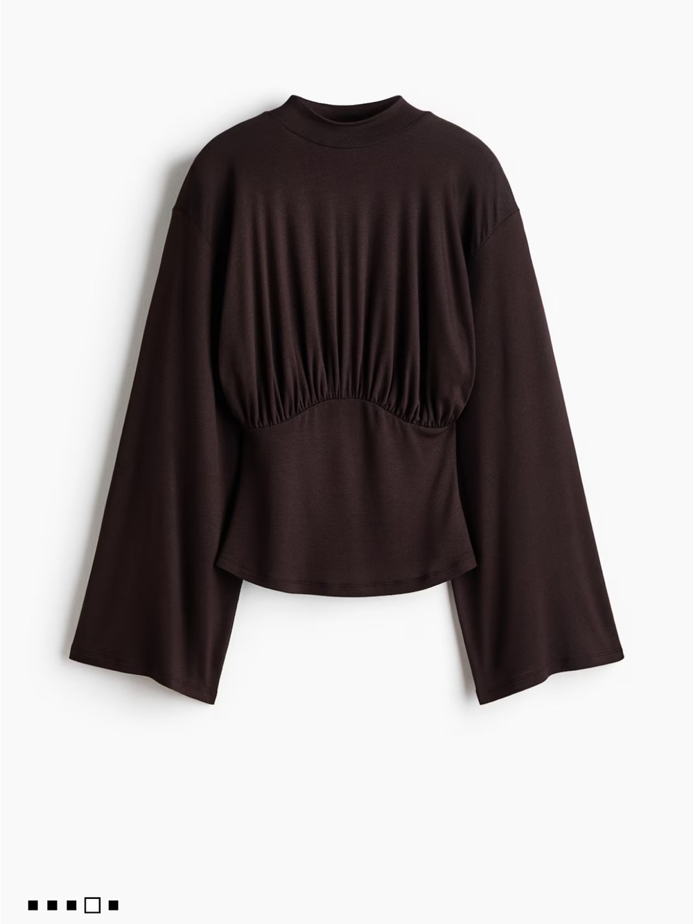 H&M Dark Brown Gathered-Waist Long Sleeve Top